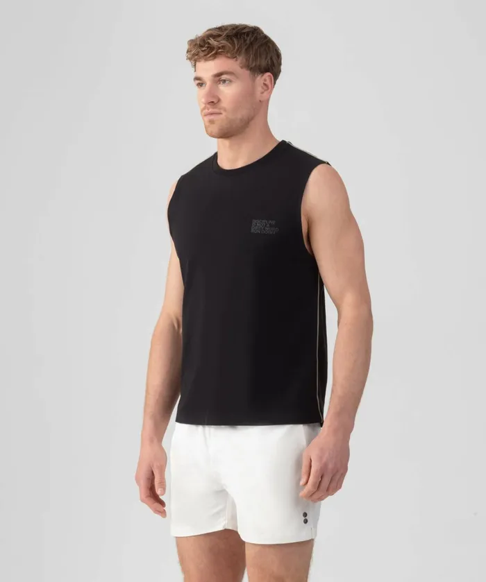 Ron Dorff Organic Cotton Sleeveless TShirt W Piping Black Men TShirts