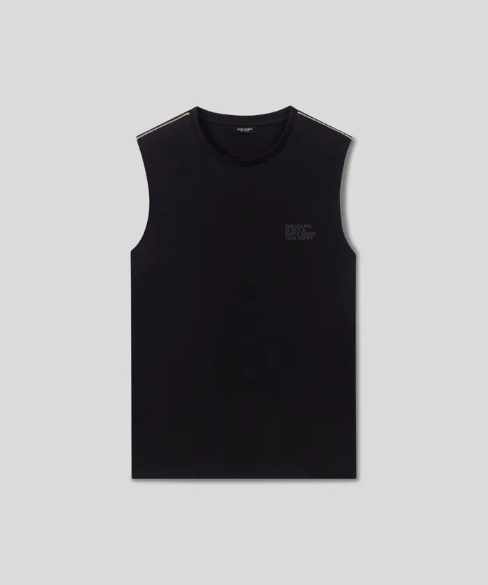 Ron Dorff Organic Cotton Sleeveless TShirt W Piping Black Men TShirts