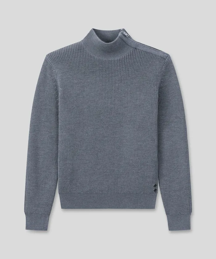 Ron Dorff Wool Sweater W SideCollar Zip Glacial Blue Men Cashmere and Knitwear Tops
