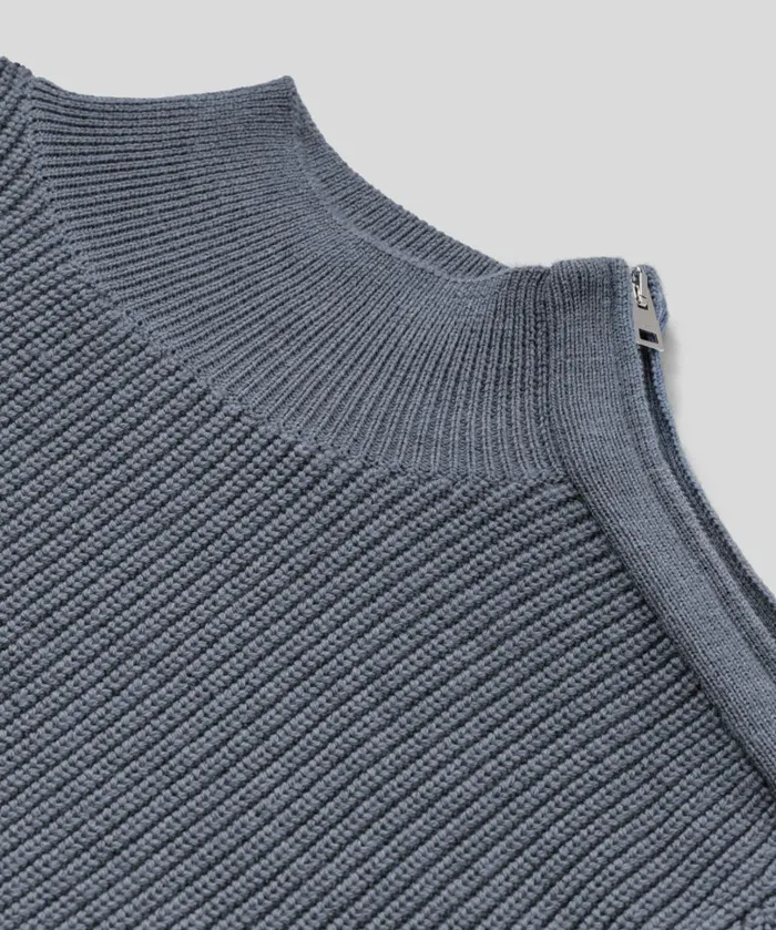 Ron Dorff Wool Sweater W SideCollar Zip Glacial Blue Men Cashmere and Knitwear Tops