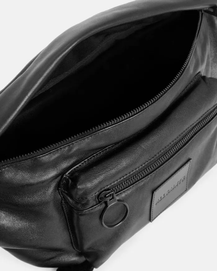 Ronin Zip Up Embossed Leather Fanny Pack Black Men AllSaints Accessories