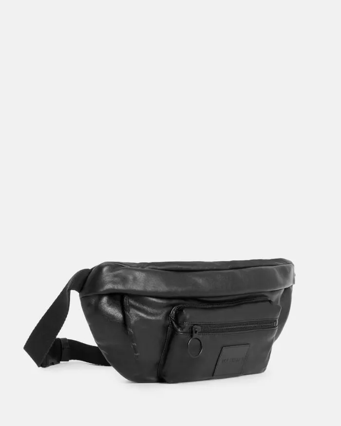 Ronin Zip Up Embossed Leather Fanny Pack Black Men AllSaints Accessories