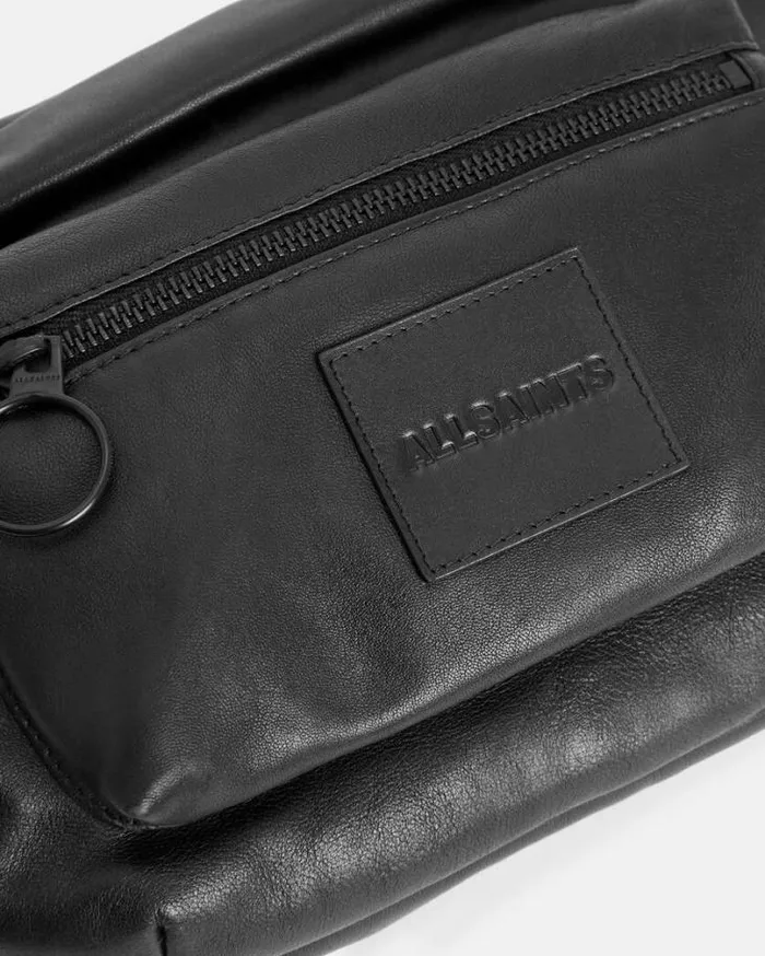 Ronin Zip Up Embossed Leather Fanny Pack Black Men AllSaints Accessories