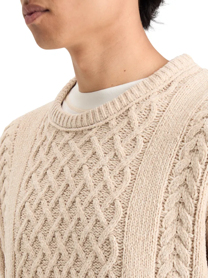 ROUND NECK EXTRA DROPPED SHOULDER CHENILLE CABLE SWEATER Parchment Men Scotch and Soda Knitwear ROUND NECK EXTRA DROPPED SHOULDER CHENILLE CABLE SWEATER Parchment Men Scotch and Soda Knitwear