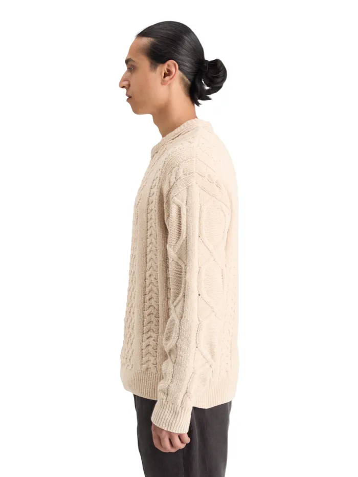 ROUND NECK EXTRA DROPPED SHOULDER CHENILLE CABLE SWEATER Parchment Men Scotch and Soda Knitwear ROUND NECK EXTRA DROPPED SHOULDER CHENILLE CABLE SWEATER Parchment Men Scotch and Soda Knitwear
