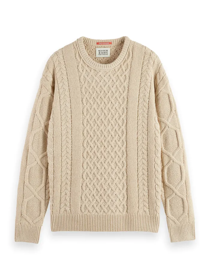 ROUND NECK EXTRA DROPPED SHOULDER CHENILLE CABLE SWEATER Parchment Men Scotch and Soda Knitwear ROUND NECK EXTRA DROPPED SHOULDER CHENILLE CABLE SWEATER Parchment Men Scotch and Soda Knitwear