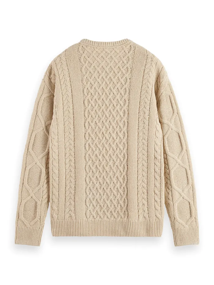 ROUND NECK EXTRA DROPPED SHOULDER CHENILLE CABLE SWEATER Parchment Men Scotch and Soda Knitwear ROUND NECK EXTRA DROPPED SHOULDER CHENILLE CABLE SWEATER Parchment Men Scotch and Soda Knitwear