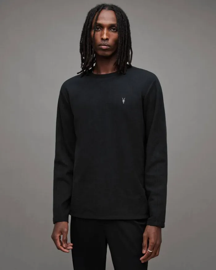 Rowe Long Sleeve Ramskull Crew TShirt Jet Black Men AllSaints TShirts