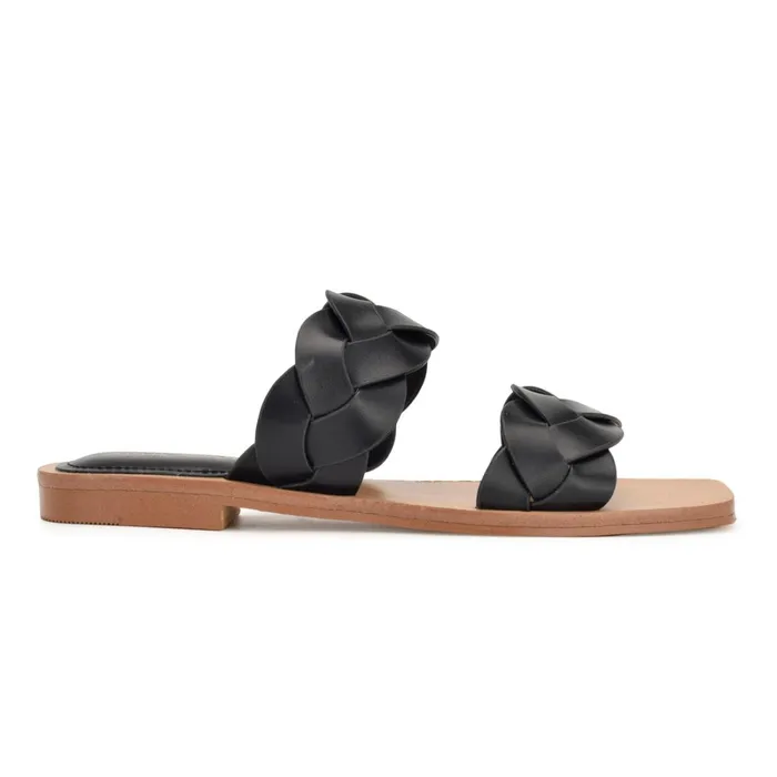 Royal Flat Slide Sandals Black Woven Women Nine West Low Heel