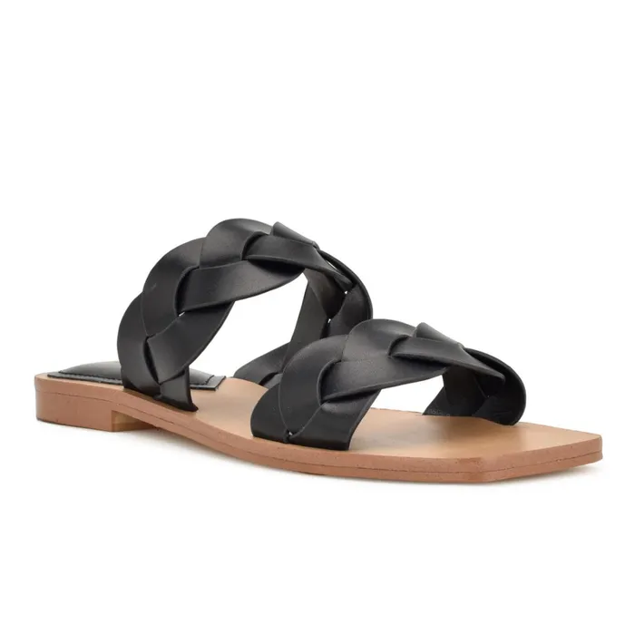 Royal Flat Slide Sandals Black Woven Women Nine West Low Heel Royal Flat Slide Sandals Black Woven Women Nine West Low Heel