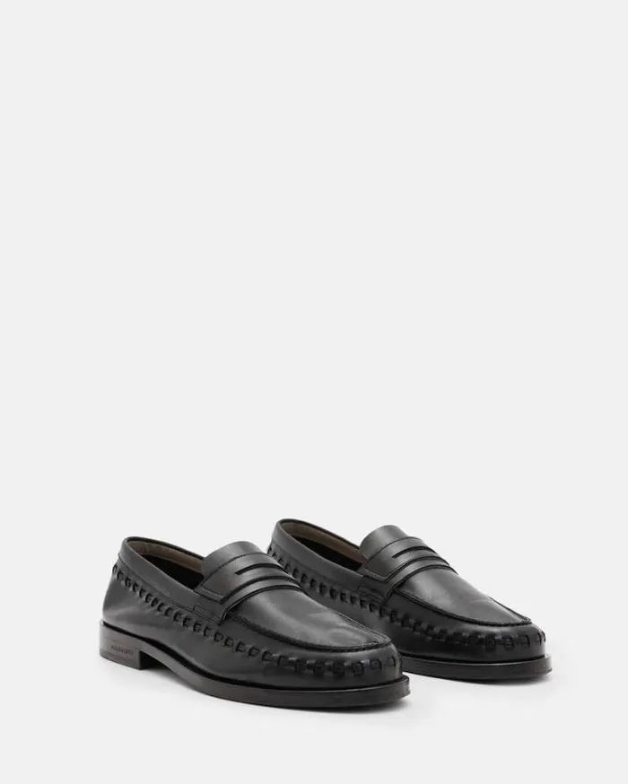 Sammy Leather Loafer Shoes Black Men AllSaints Shoes and Boots