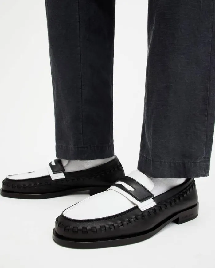 Sammy Leather Loafer Shoes Blackwhite Men AllSaints Shoes and Boots