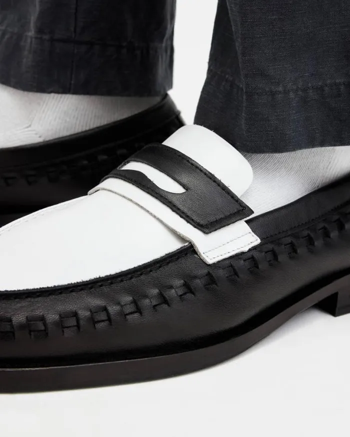 Sammy Leather Loafer Shoes Blackwhite Men AllSaints Shoes and Boots