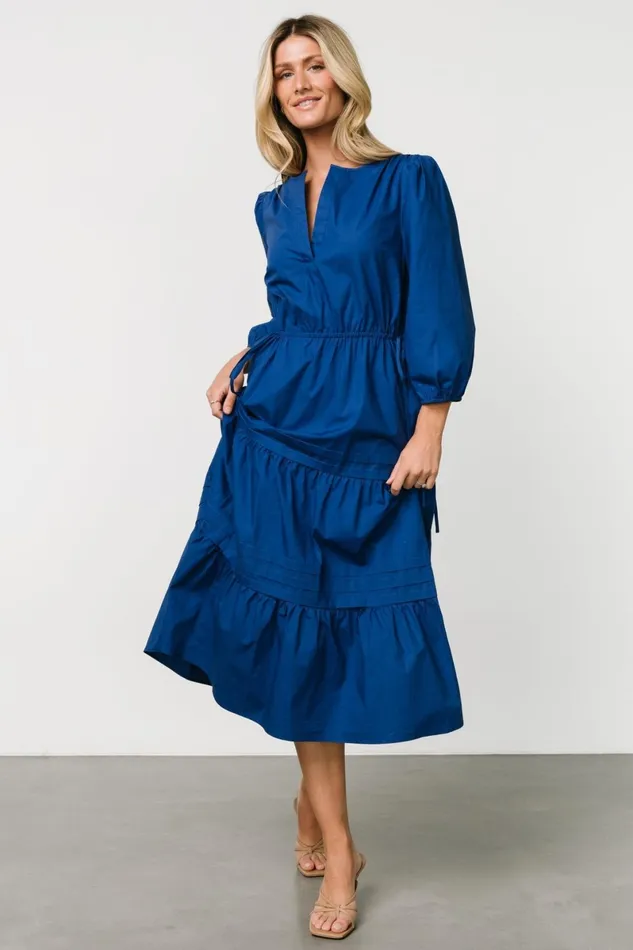 Santa Fe Poplin Midi Dress Cobalt Women Baltic Born Midi Dresses