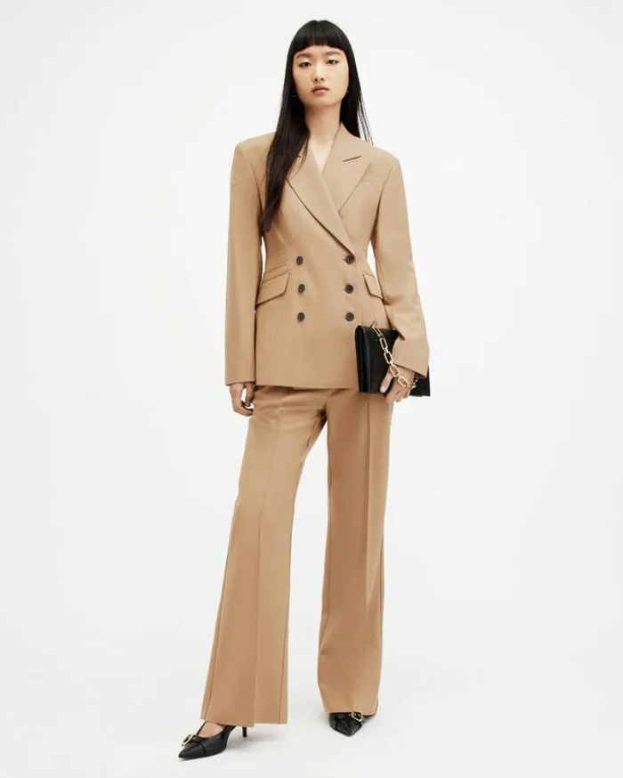 Sevenh Cinched Waist Slim Fit Blazer Camel Brown Women AllSaints Jackets and Coats Sevenh Cinched Waist Slim Fit Blazer Camel Brown Women AllSaints Jackets and Coats