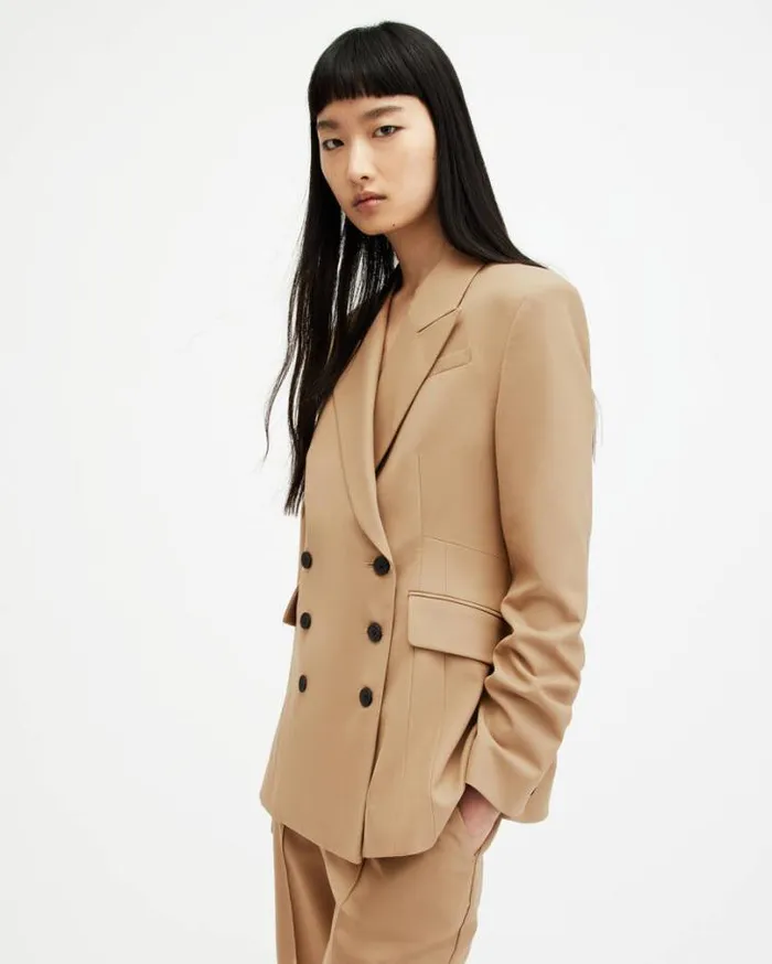Sevenh Cinched Waist Slim Fit Blazer Camel Brown Women AllSaints Jackets and Coats Sevenh Cinched Waist Slim Fit Blazer Camel Brown Women AllSaints Jackets and Coats