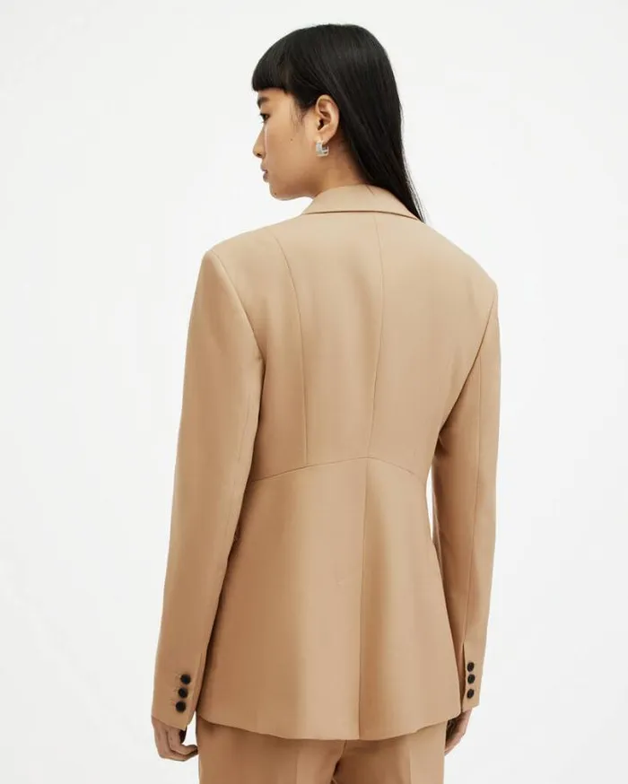 Sevenh Cinched Waist Slim Fit Blazer Camel Brown Women AllSaints Jackets and Coats Sevenh Cinched Waist Slim Fit Blazer Camel Brown Women AllSaints Jackets and Coats
