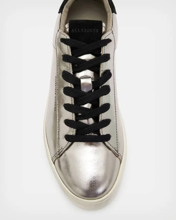 Shana Low Top Metallic Leather Sneakers Silver Women AllSaints Shoes and Boots Shana Low Top Metallic Leather Sneakers Silver Women AllSaints Shoes and Boots