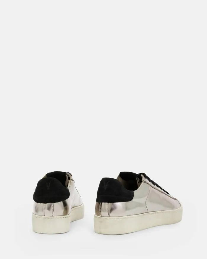 Shana Low Top Metallic Leather Sneakers Silver Women AllSaints Shoes and Boots Shana Low Top Metallic Leather Sneakers Silver Women AllSaints Shoes and Boots