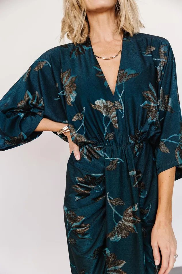 Shaneen Ruched Midi Dress Jade Floral Shimmer Women Baltic Born Wedding Guest Shaneen Ruched Midi Dress Jade Floral Shimmer Women Baltic Born Wedding Guest
