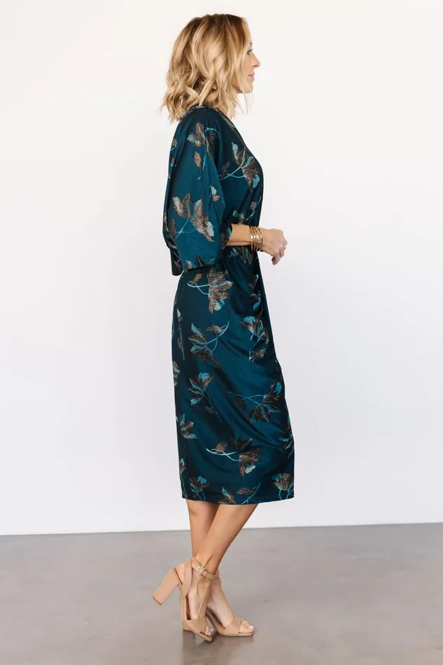 Shaneen Ruched Midi Dress Jade Floral Shimmer Women Baltic Born Wedding Guest Shaneen Ruched Midi Dress Jade Floral Shimmer Women Baltic Born Wedding Guest