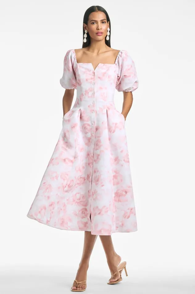 Shannon Dress 8211 Blush Watercolor Floral Women Sachin and Babi Short Sleeve