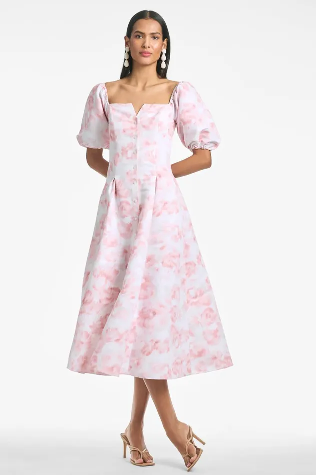 Shannon Dress 8211 Blush Watercolor Floral Women Sachin and Babi Short Sleeve