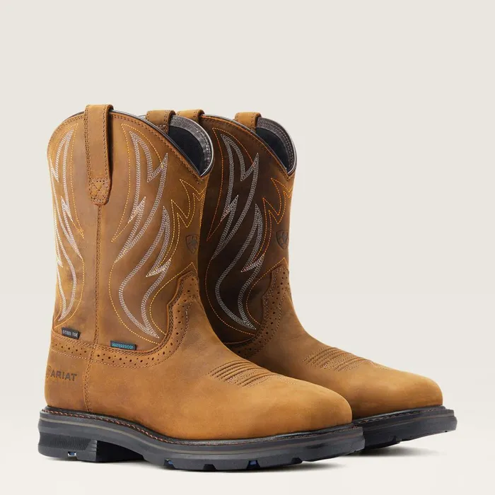 Sierra Shock Shield Waterproof Steel Toe Work Boot Distressed Brown Men Ariat Work Boots