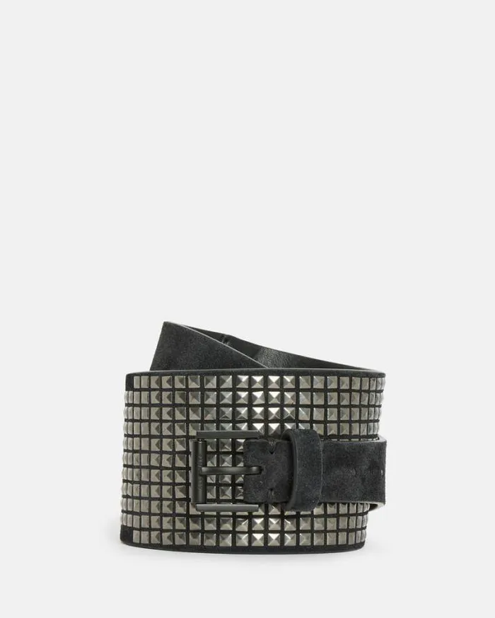 Simi Leather Studded Wide Waist Belt Blackdull Nickel Women AllSaints Leather Belts