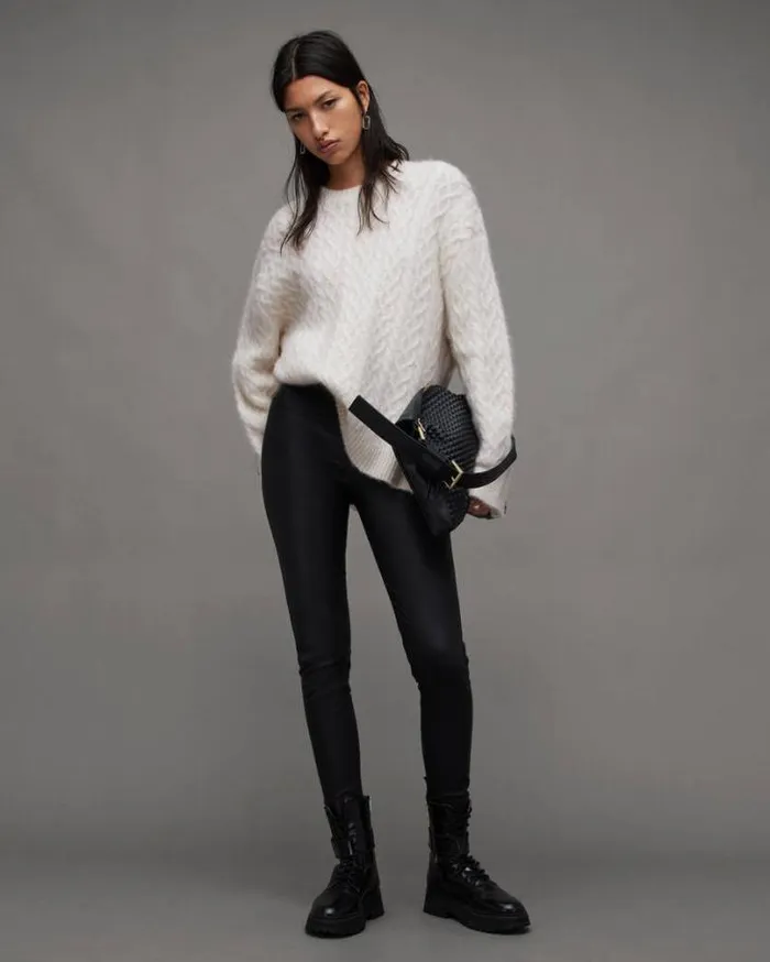 Sirius Cable Knit Crew Neck Sweater Chalk White Women AllSaints Sweaters