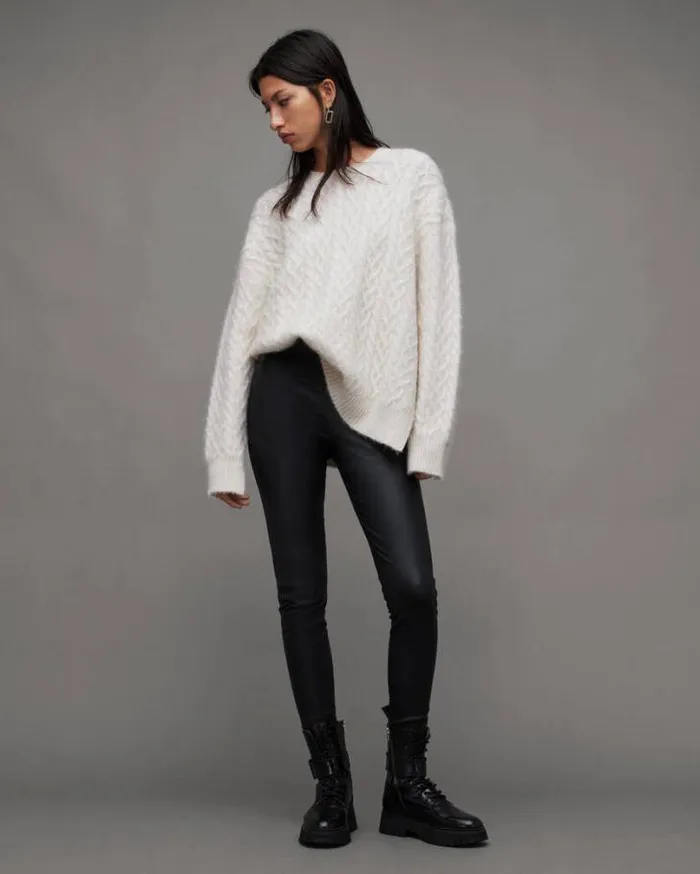 Sirius Cable Knit Crew Neck Sweater Chalk White Women AllSaints Sweaters