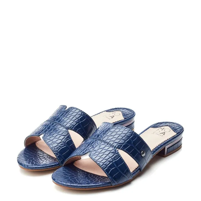 Slider Sandals Women Moda In Pelle Murah Navy Patent Mocc Croc