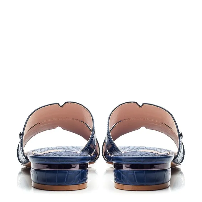Slider Sandals Women Moda In Pelle Murah Navy Patent Mocc Croc