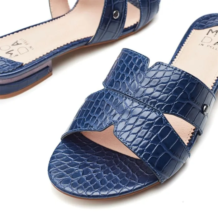 Slider Sandals Women Moda In Pelle Murah Navy Patent Mocc Croc