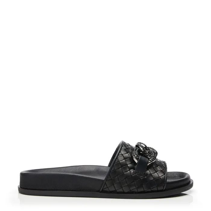 Slider Sandals Women Moda In Pelle Ocarina Black Leather