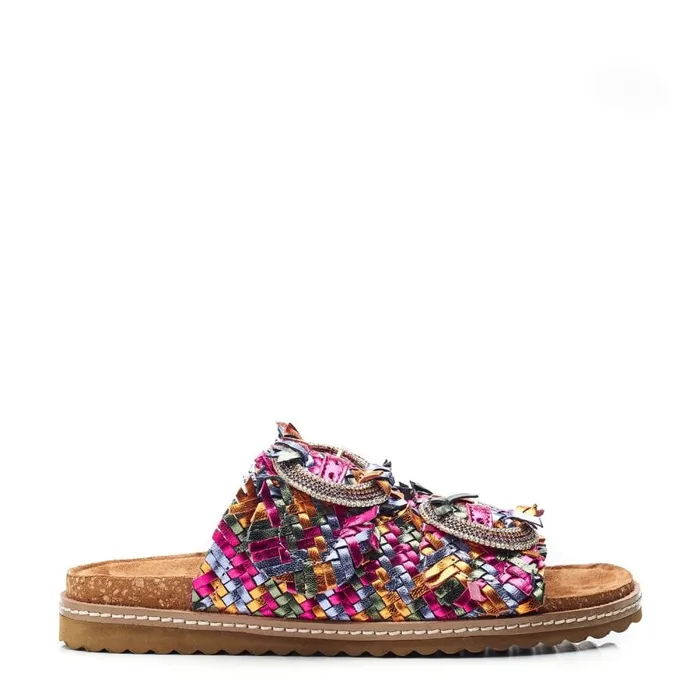 Slider Sandals Women Moda In Pelle Olisia Multi Metallic Leather