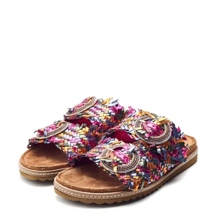 Slider Sandals Women Moda In Pelle Olisia Multi Metallic Leather