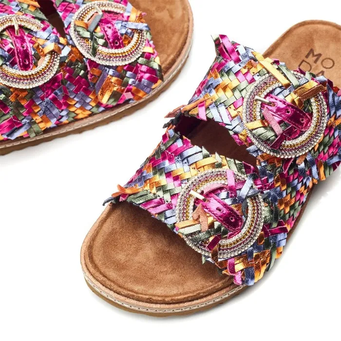 Slider Sandals Women Moda In Pelle Olisia Multi Metallic Leather