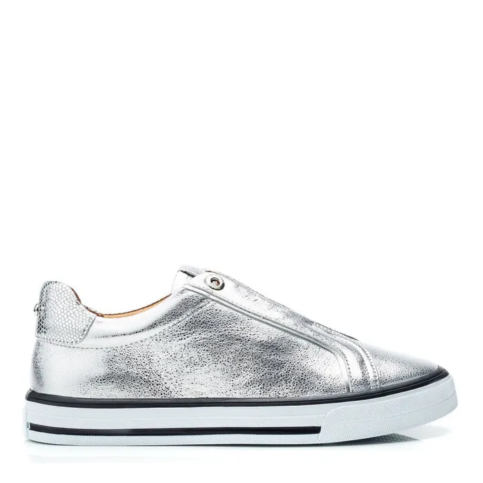 SlipOn Trainers Women Moda In Pelle Bennii Silver Leather