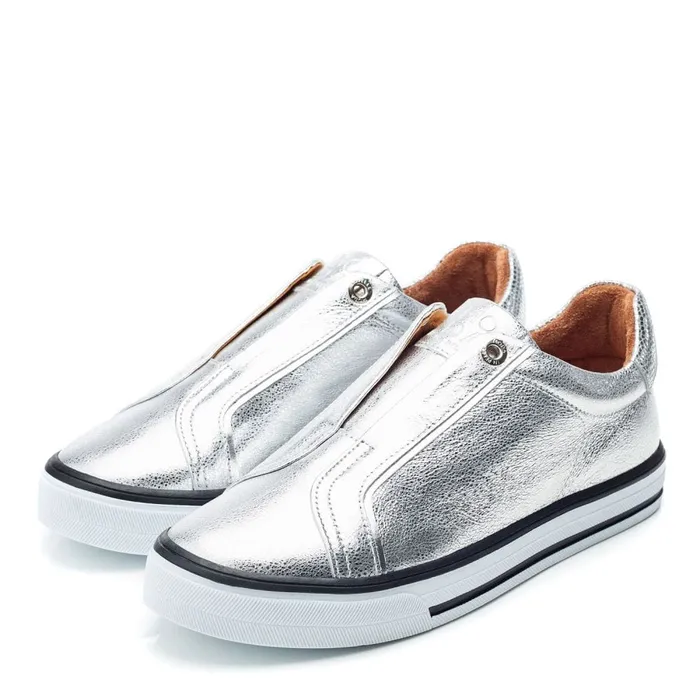SlipOn Trainers Women Moda In Pelle Bennii Silver Leather