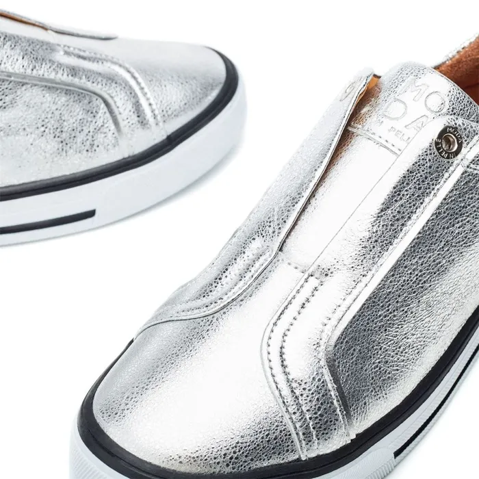 SlipOn Trainers Women Moda In Pelle Bennii Silver Leather