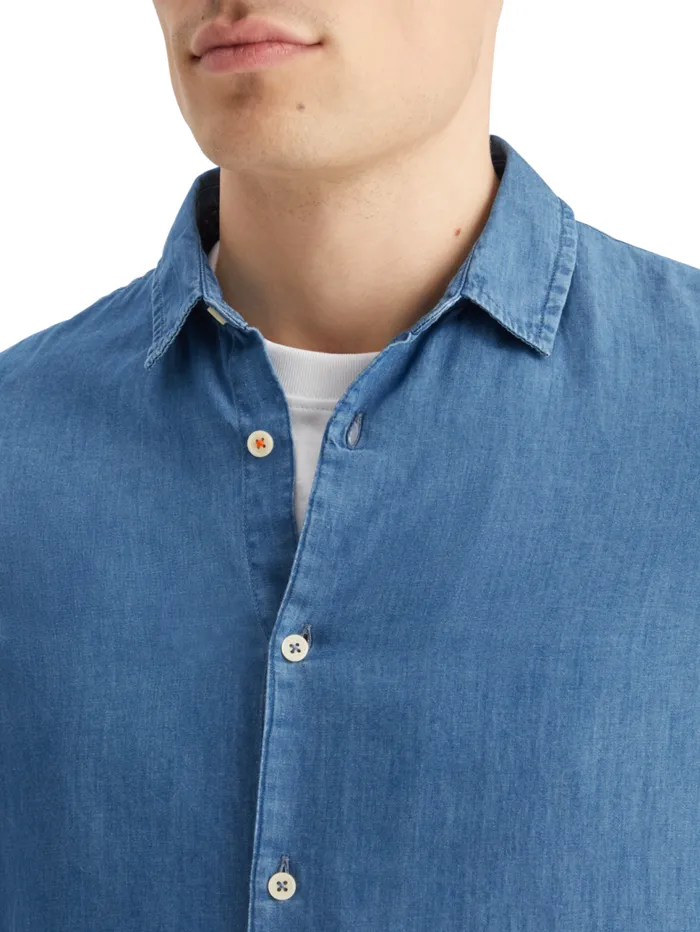 Smart Indigo Lightweight Denim Shirt With Sleeve Adjusters Washed Indigo Men Scotch and Soda Shirts Smart Indigo Lightweight Denim Shirt With Sleeve Adjusters Washed Indigo Men Scotch and Soda Shirts