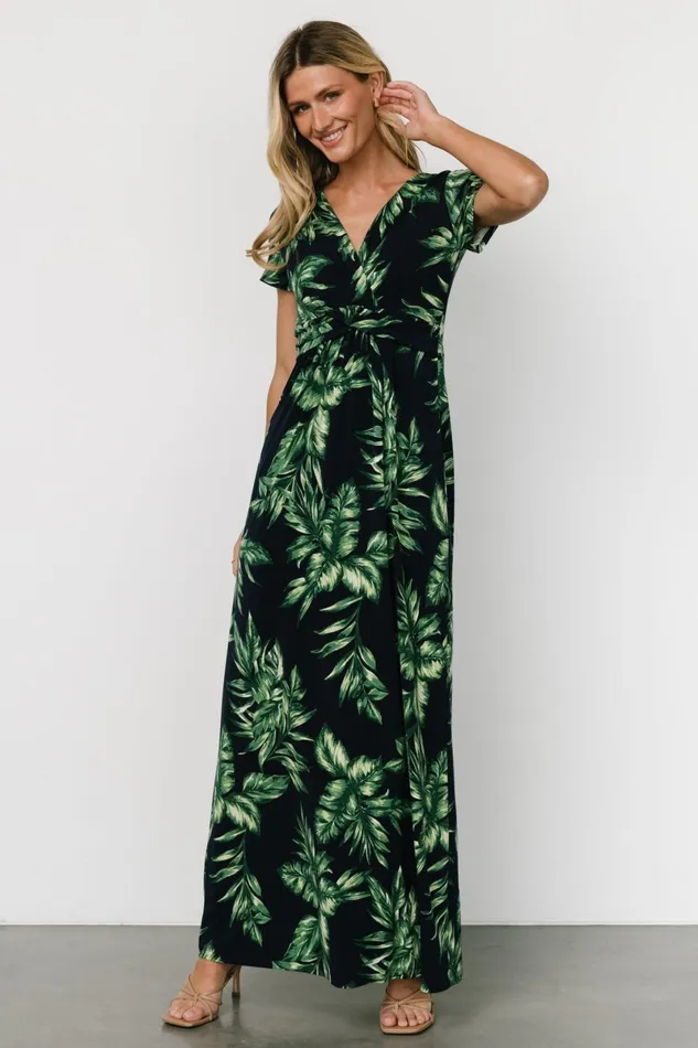 Soleil Maxi Dress Black Leaf Print Women Baltic Born Maxi Dresses