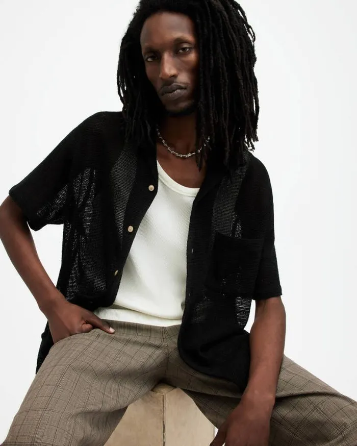 Sortie Textured Relaxed Fit Shirt Liquorice Black Men AllSaints TShirts