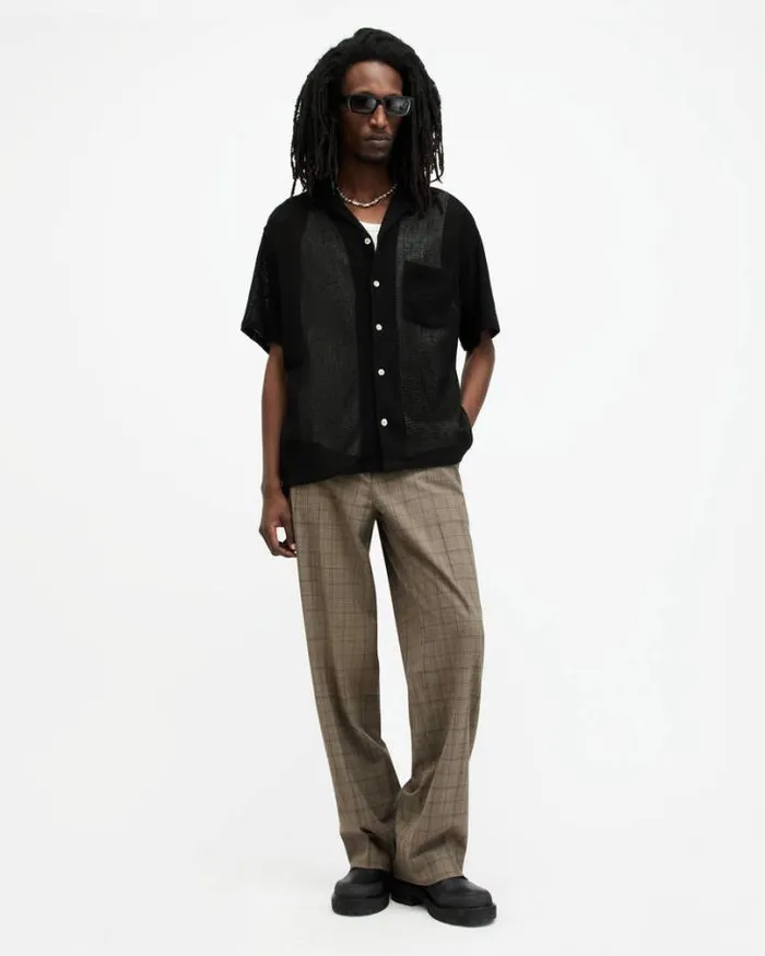 Sortie Textured Relaxed Fit Shirt Liquorice Black Men AllSaints TShirts