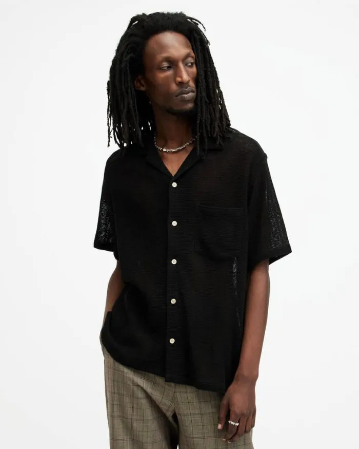 Sortie Textured Relaxed Fit Shirt Liquorice Black Men AllSaints TShirts