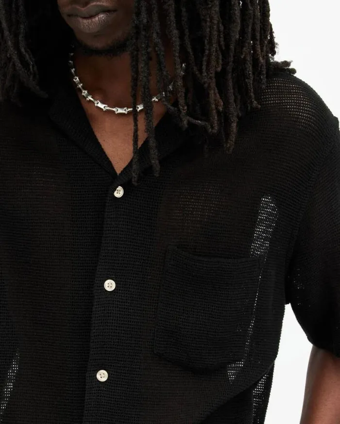 Sortie Textured Relaxed Fit Shirt Liquorice Black Men AllSaints TShirts