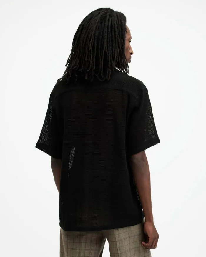 Sortie Textured Relaxed Fit Shirt Liquorice Black Men AllSaints TShirts