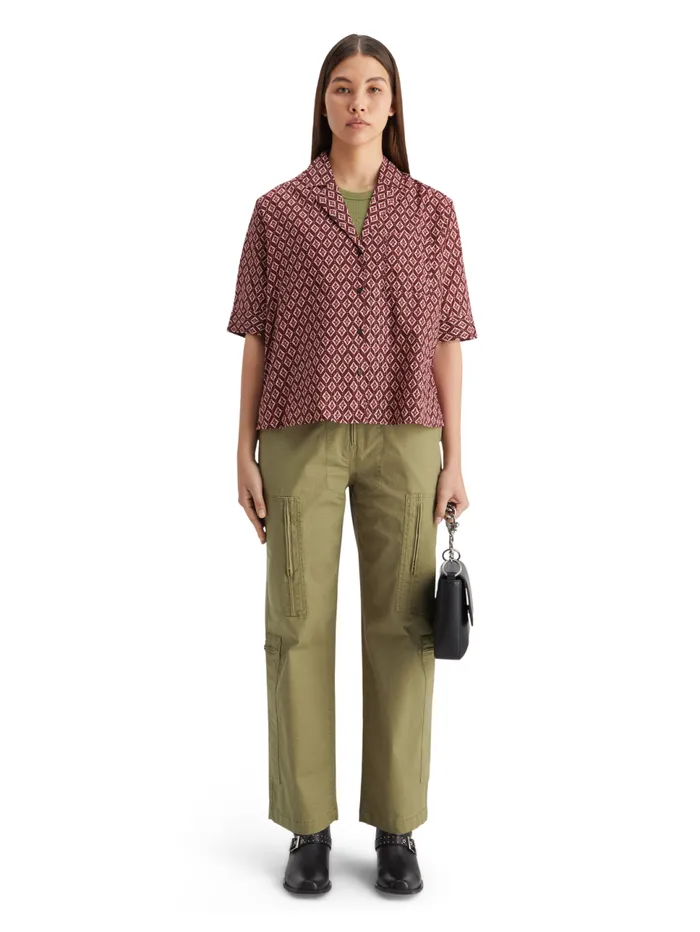 Ss Shirt Lurex Print Geo Flower Bordeaux Women Scotch and Soda Tops and TShirts