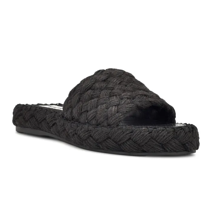 Stef Woven Slide Sandals Black Women Nine West Flats